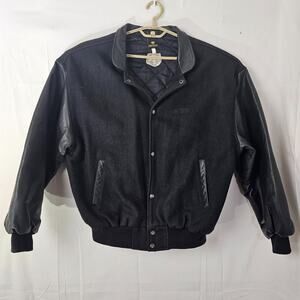 Vintage Descente Varsity Letterman Baseball Jacket Adult XL Black Wool Leather